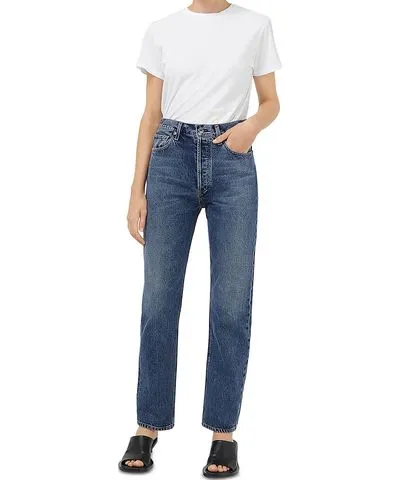 Agolde Womens High Rise Medium Wash Straight Leg Jeans