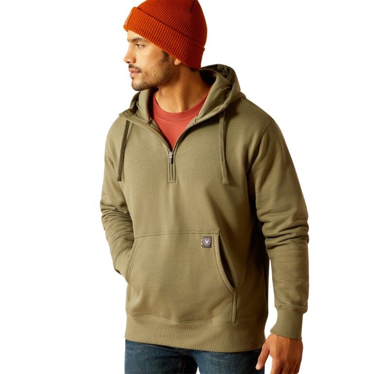 Ariat Men's Rebar Workman 1/4 Zip Hoodie in Deep Lichen