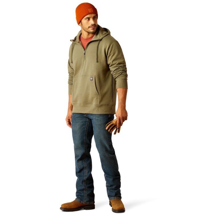 Ariat Men's Rebar Workman 1/4 Zip Hoodie in Deep Lichen