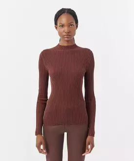 ATM Silk Cotton Blend Long Sleeve Mockneck Sweater Chocolate