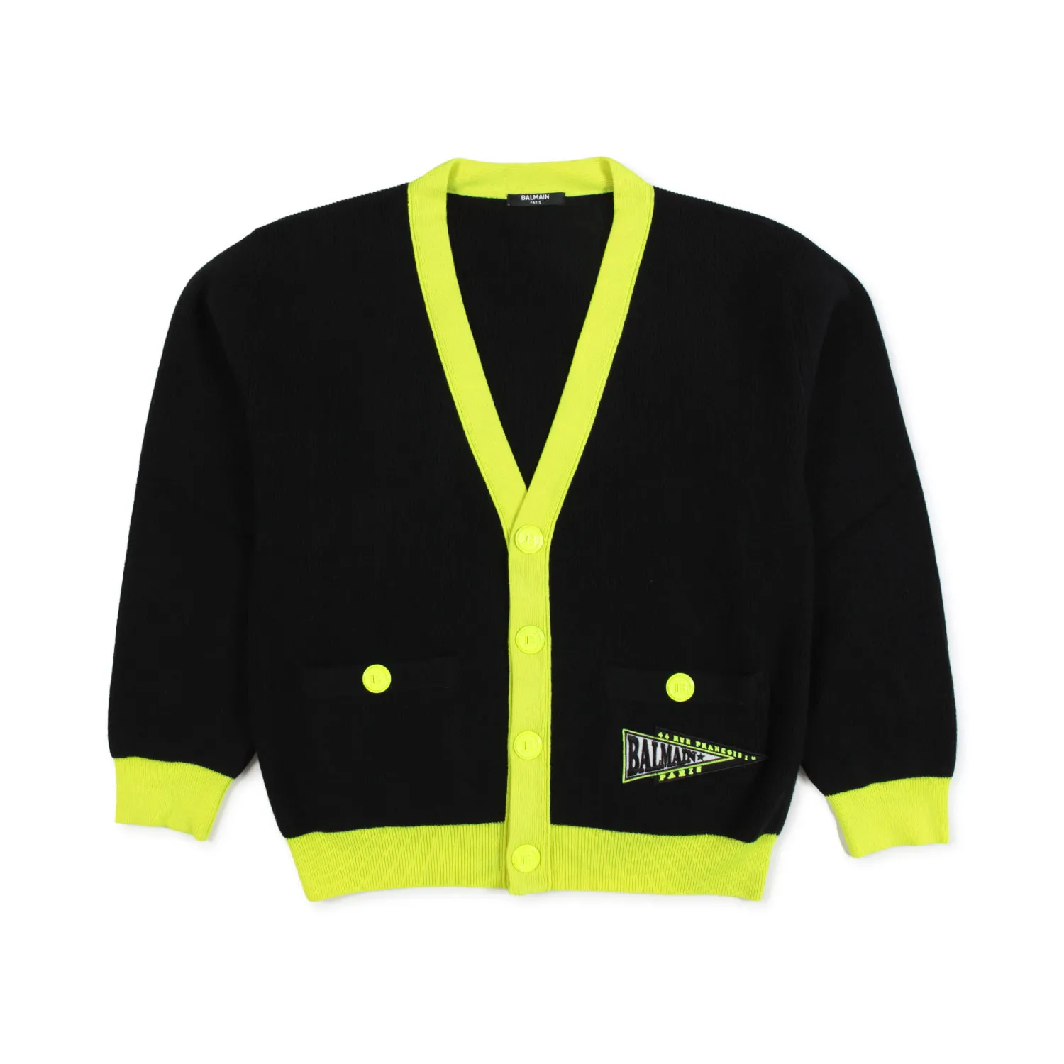 Balmain Black Cardigan With Fluo Details For Girls And Teen