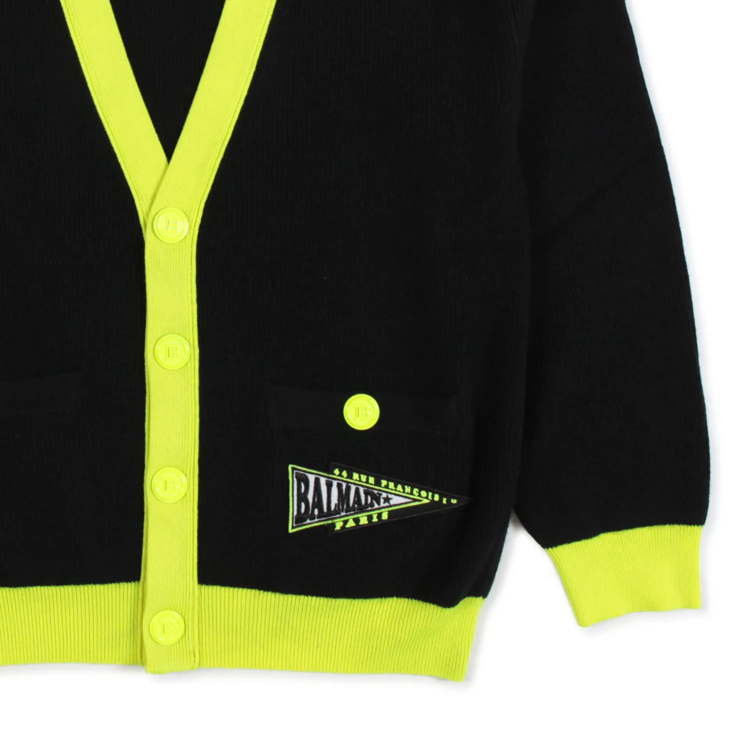 Balmain Black Cardigan With Fluo Details For Girls And Teen