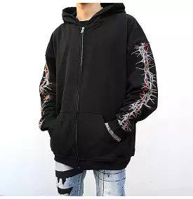 Barbwire Sleeve Zip-Up Hoodie