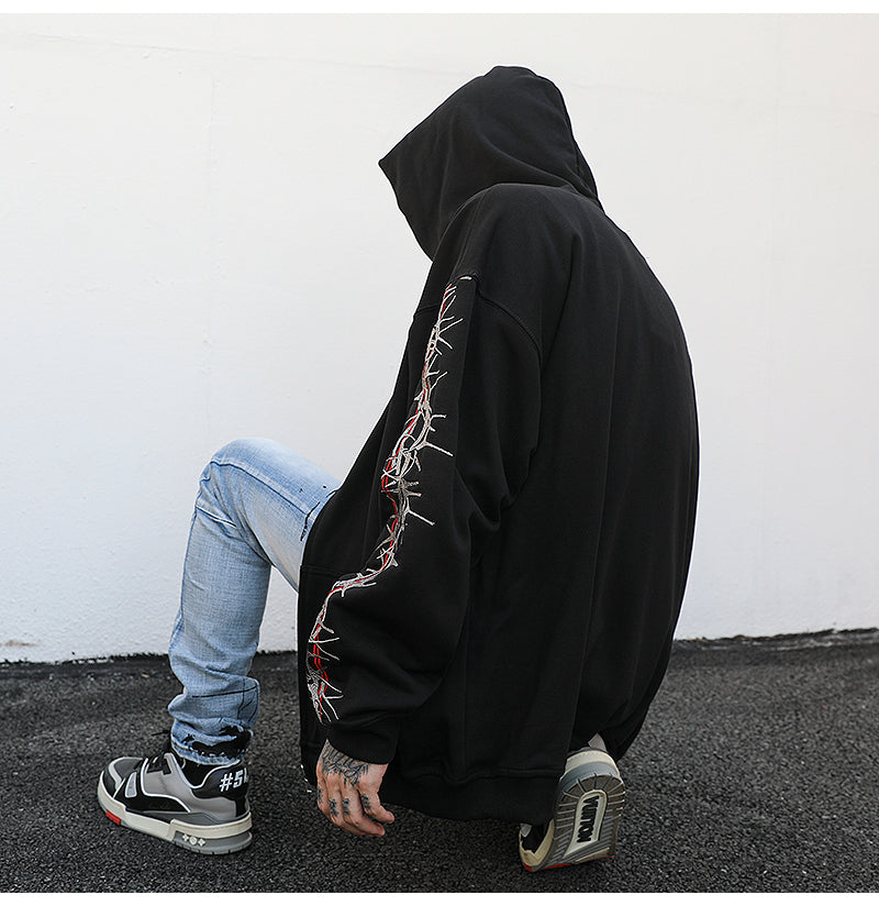 Barbwire Sleeve Zip-Up Hoodie