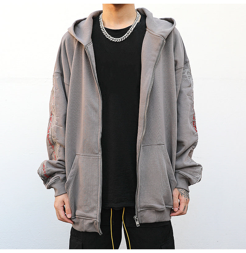 Barbwire Sleeve Zip-Up Hoodie