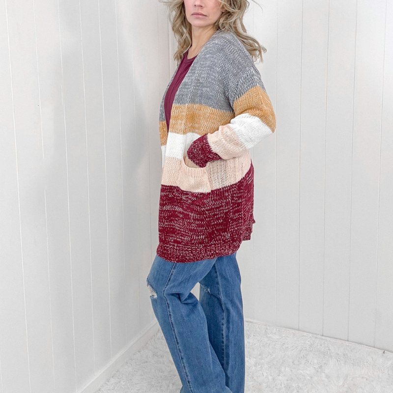 Bring the Warmth Lightweight Sweater Color Block Cardigan