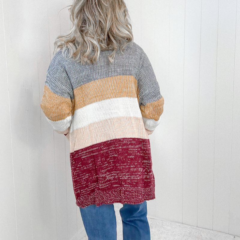 Bring the Warmth Lightweight Sweater Color Block Cardigan