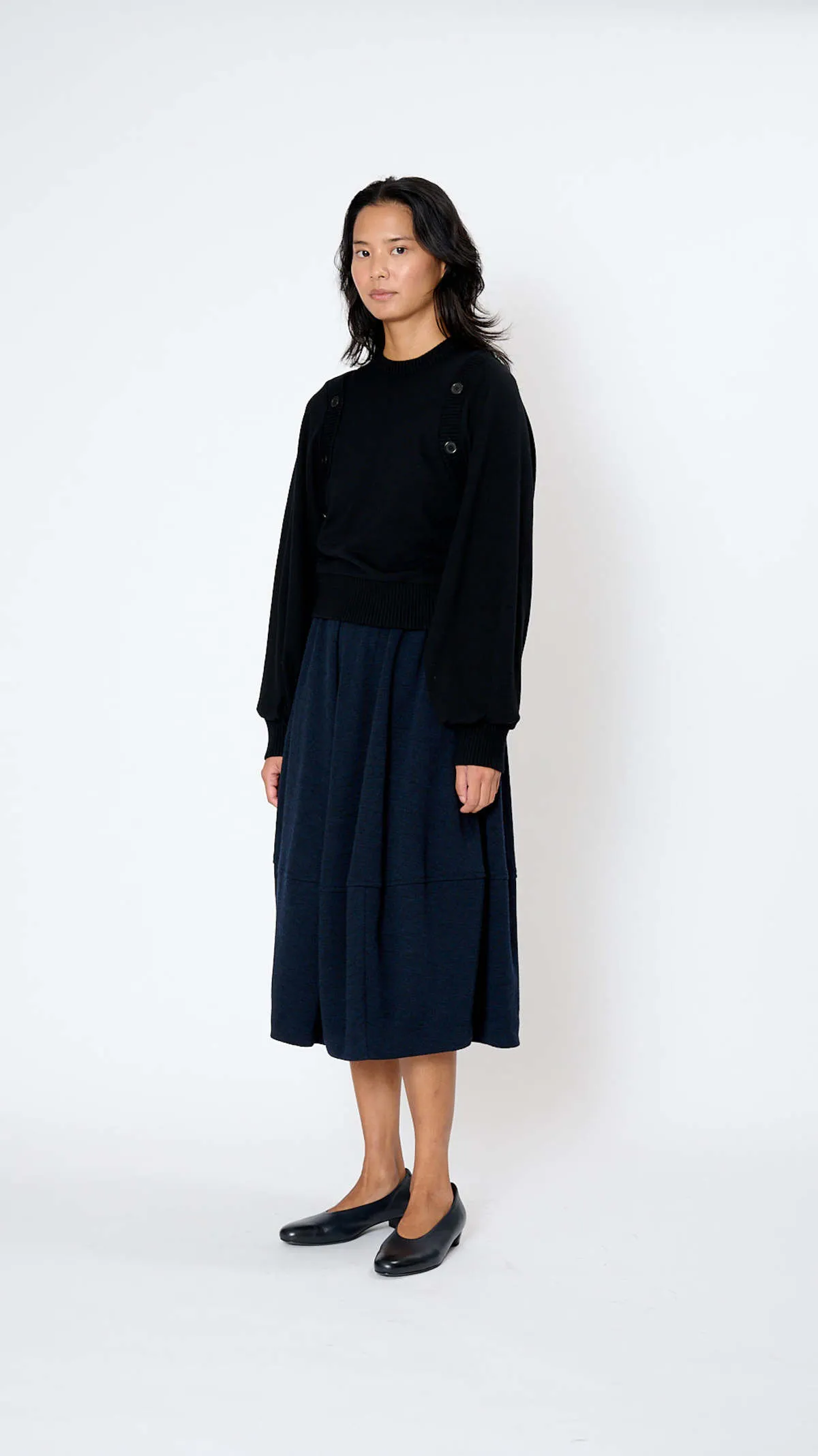 Button Sleeve Sweater - Black