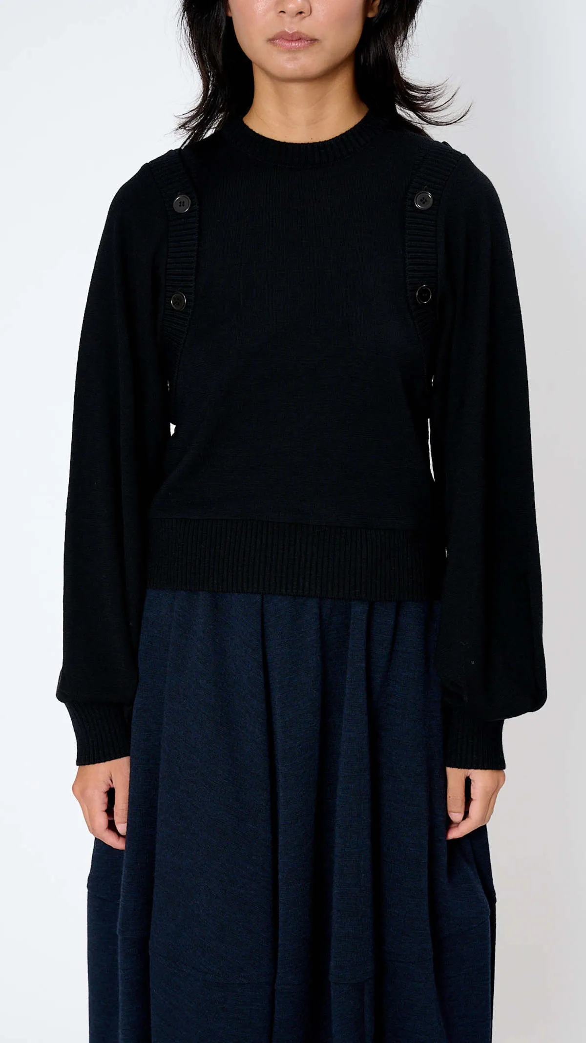 Button Sleeve Sweater - Black