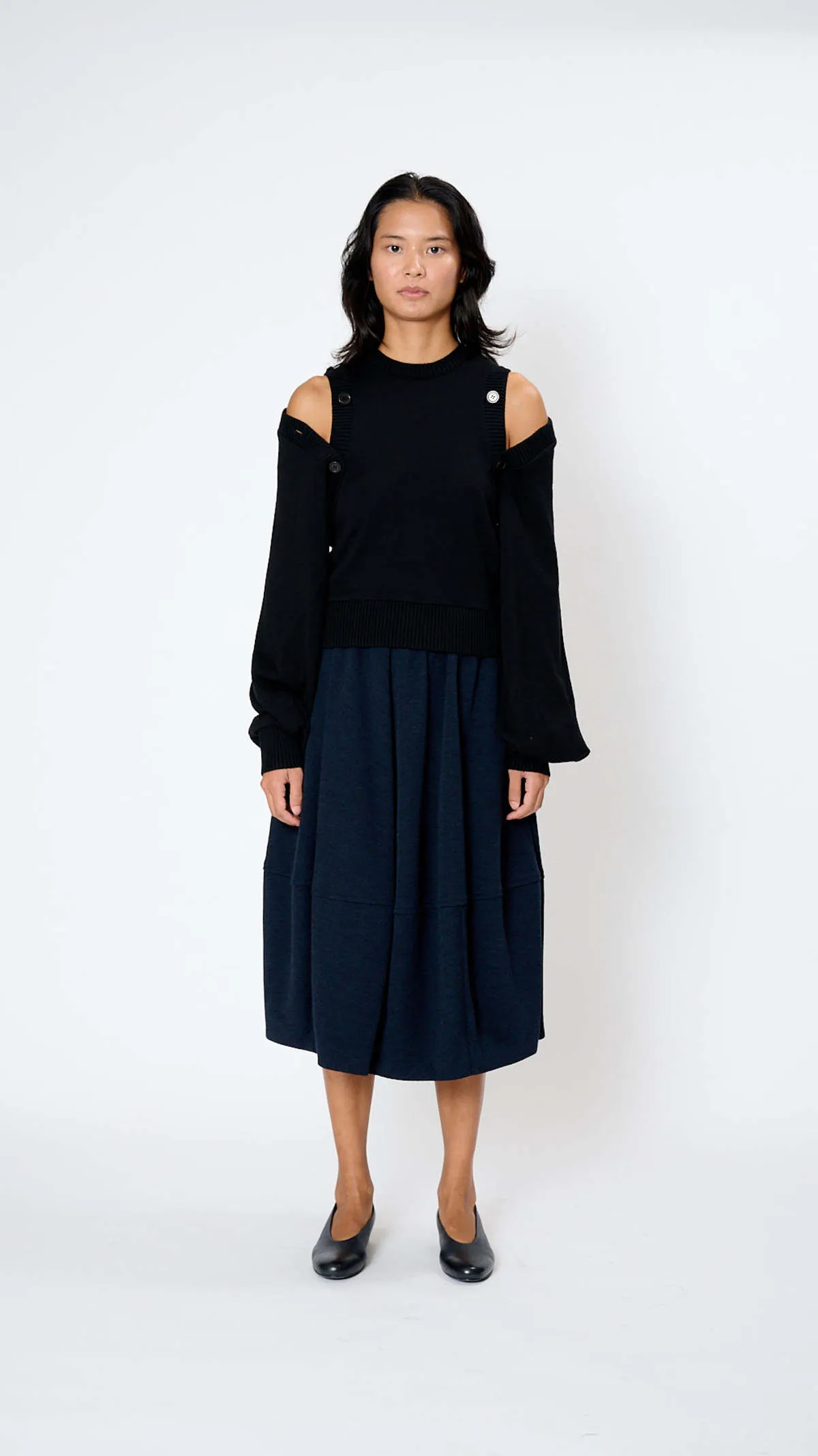 Button Sleeve Sweater - Black