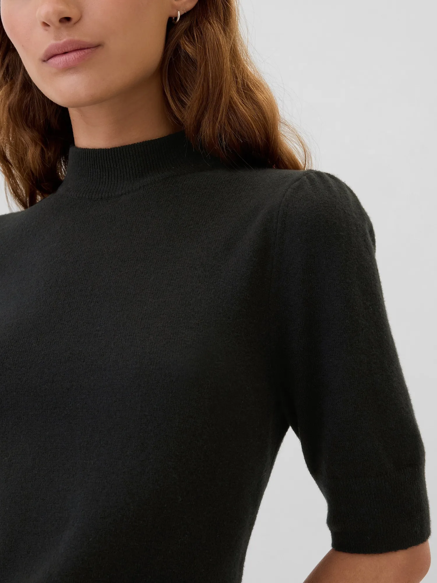 CashSoft Mockneck Puff Sleeve Sweater