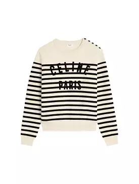 CELINE MARINIRE CREW NECK SWEATER IN COTTON OFF-WHITE / BLACK