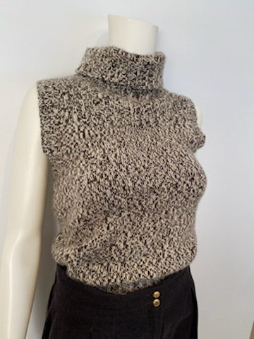 Chanel 04A 2004 Fall Cashmere Brown Cable Knit Tweed Turtleneck Sweater Top FR 36 US 4