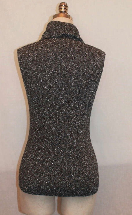 Chanel 05A 2005 Fall Gray Metallic Knit Sleeveless Turtleneck Sweater Top FR 38