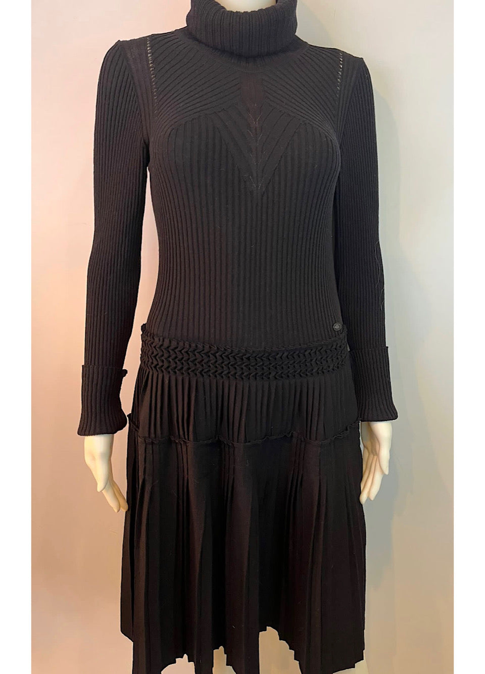 Chanel 08A 2008 Fall Black Turtleneck Sweater Dress FR 40 US 4/6