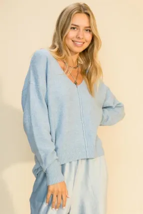 Cheyenne V Neck Sweater - Smoke Blue