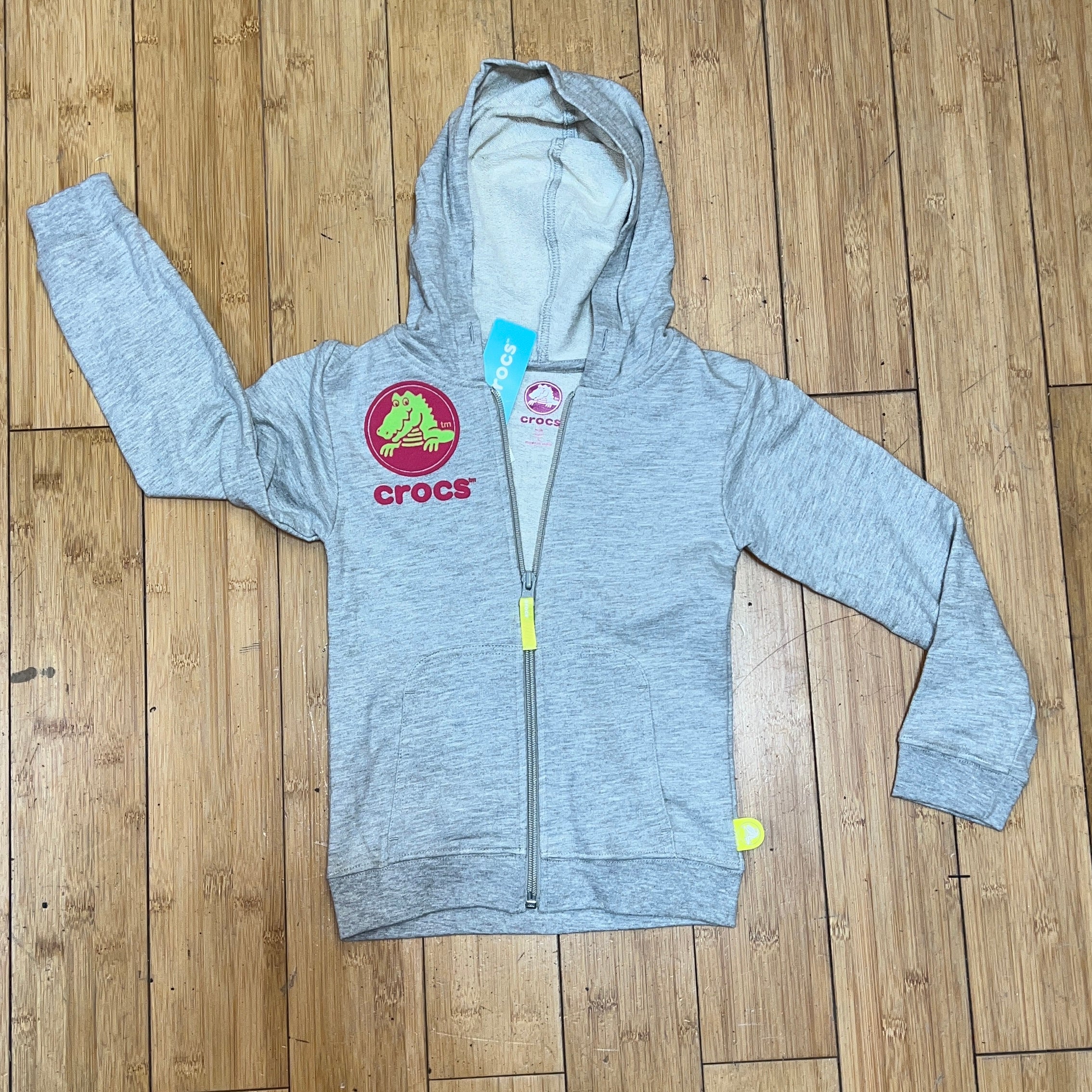 Children's Crocs Logo French Terry Full-Zip  Hoodie - Size 5  Grey heather