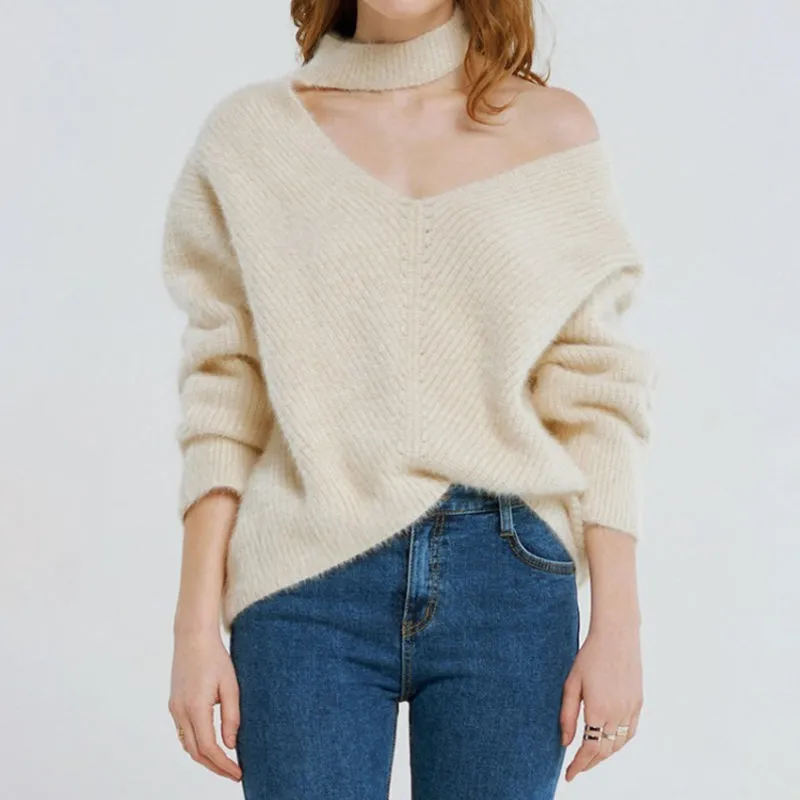 Choker Neck Asymmetric Sweater