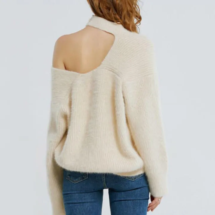 Choker Neck Asymmetric Sweater