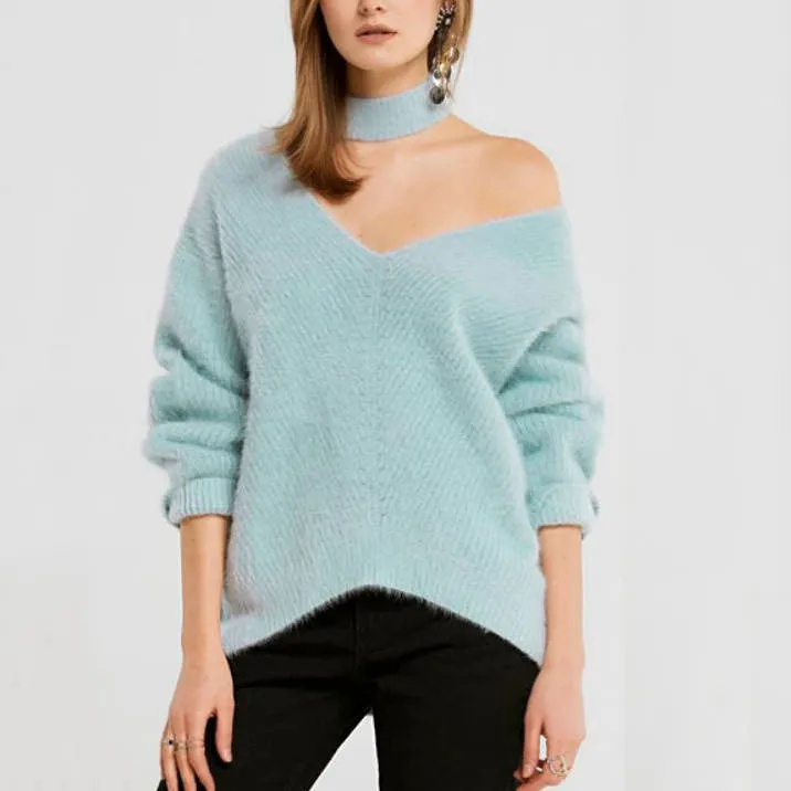 Choker Neck Asymmetric Sweater