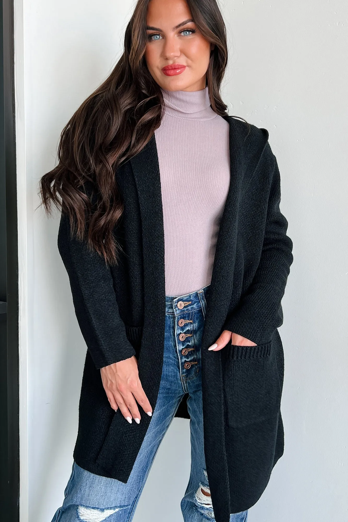 Cue The Cuddles Zenana Hooded Cardigan (Black)