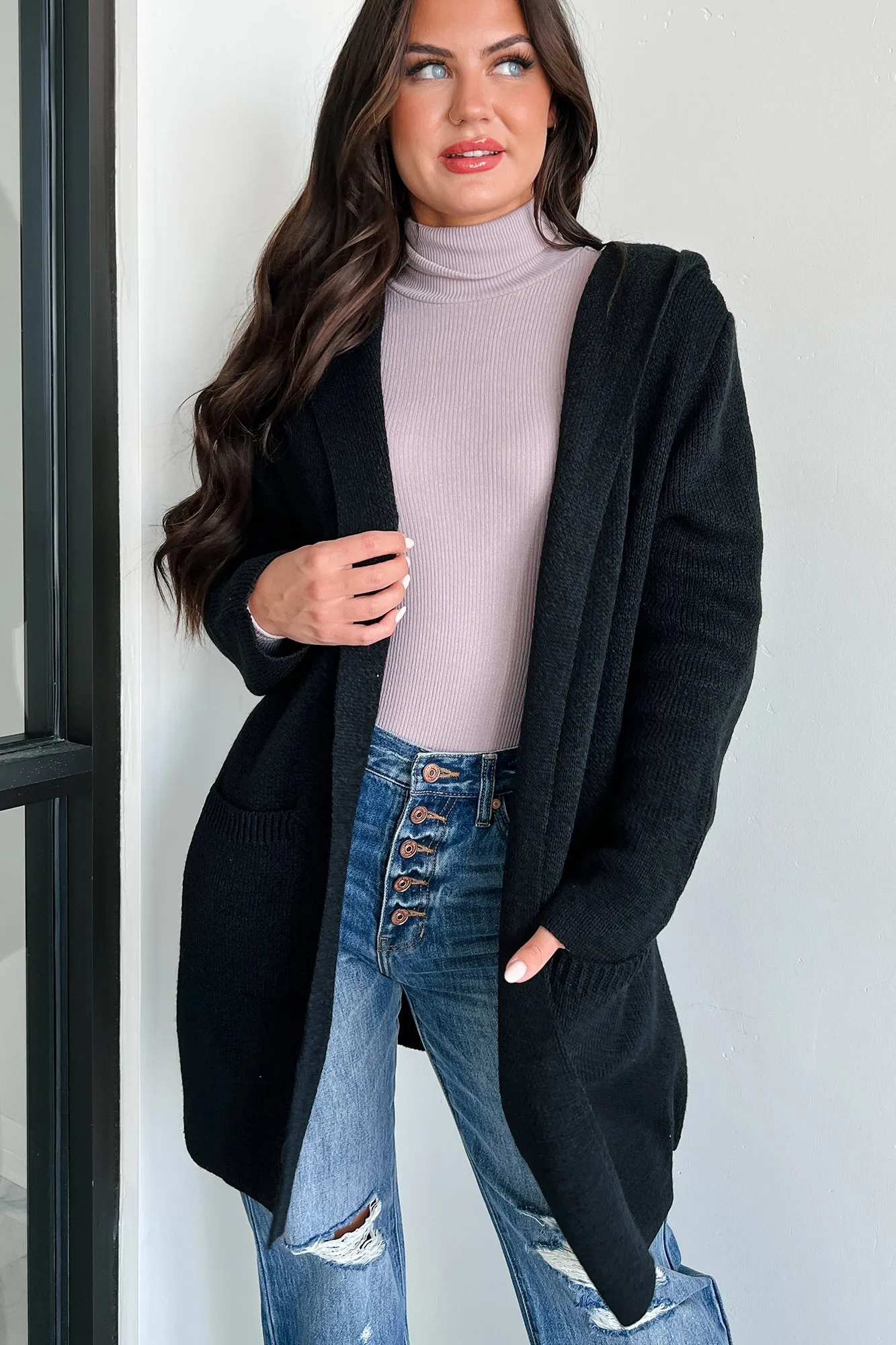 Cue The Cuddles Zenana Hooded Cardigan (Black)