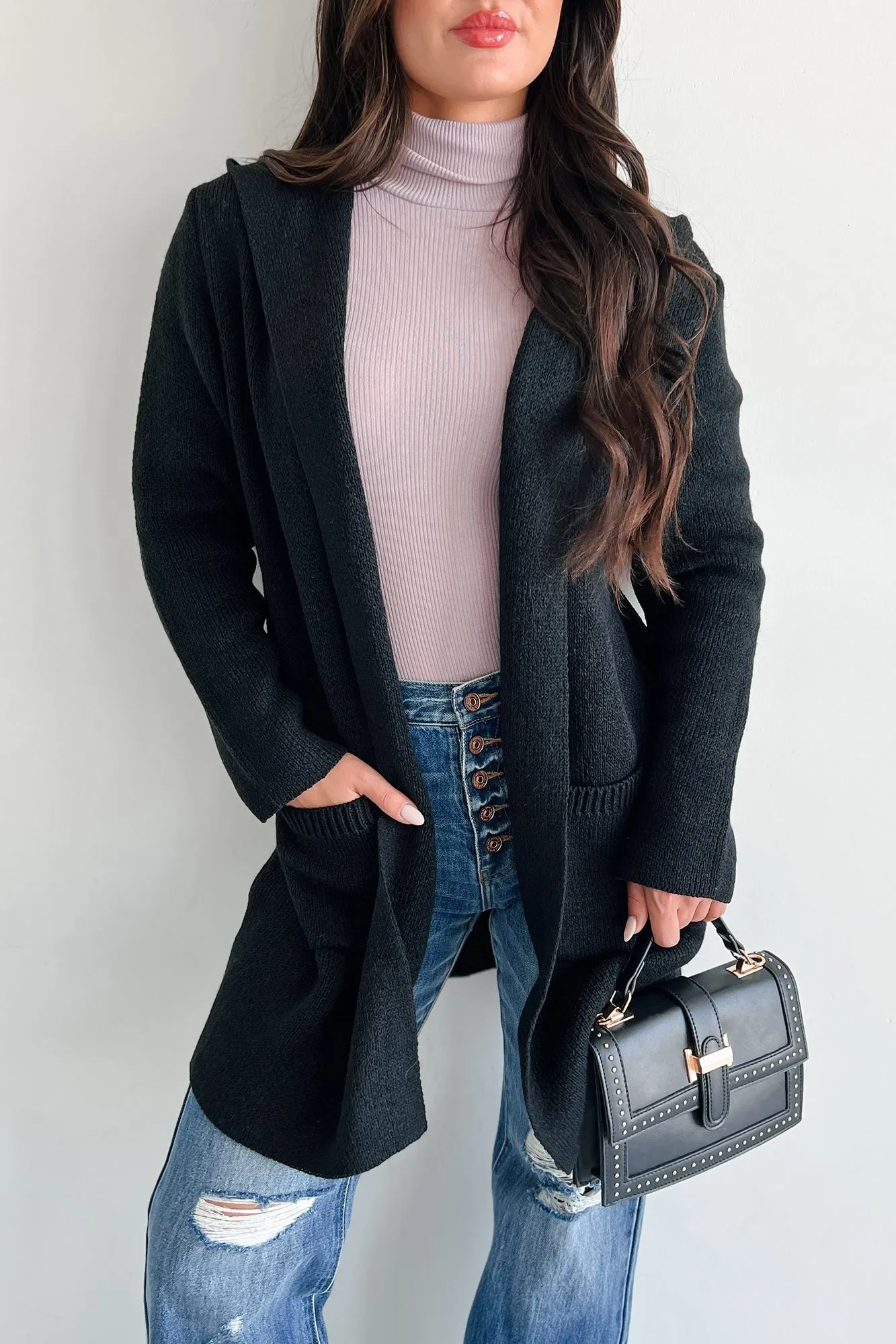 Cue The Cuddles Zenana Hooded Cardigan (Black)