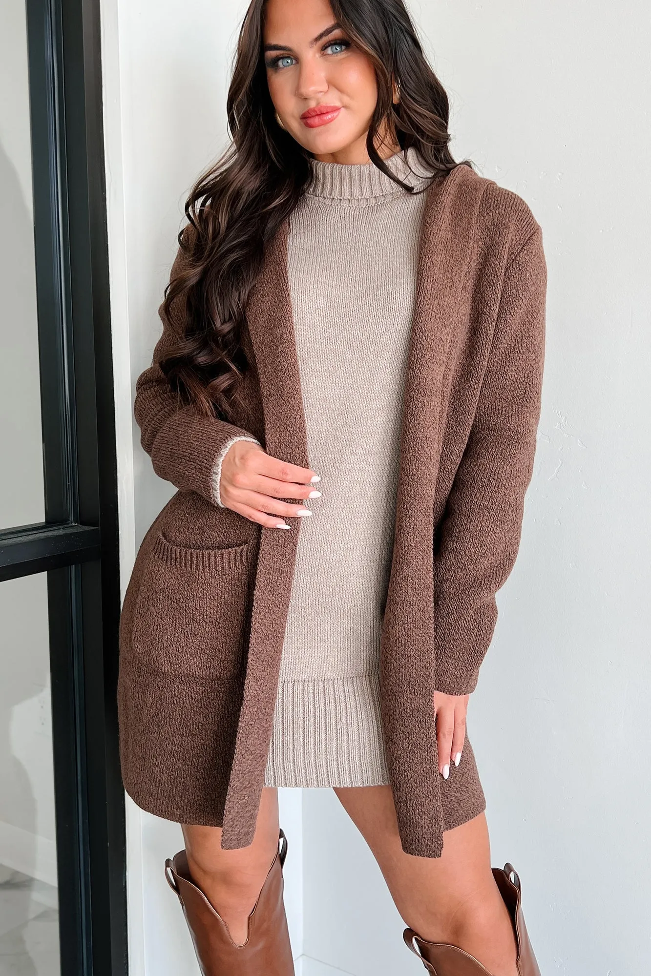 Cue The Cuddles Zenana Hooded Cardigan (Brown)