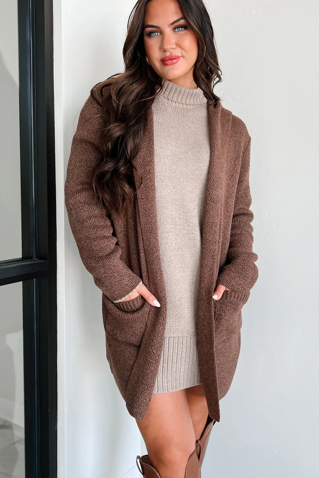 Cue The Cuddles Zenana Hooded Cardigan (Brown)