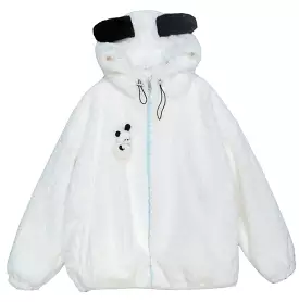 Cute White Dog Loose Hooded Plush Coat BY11282