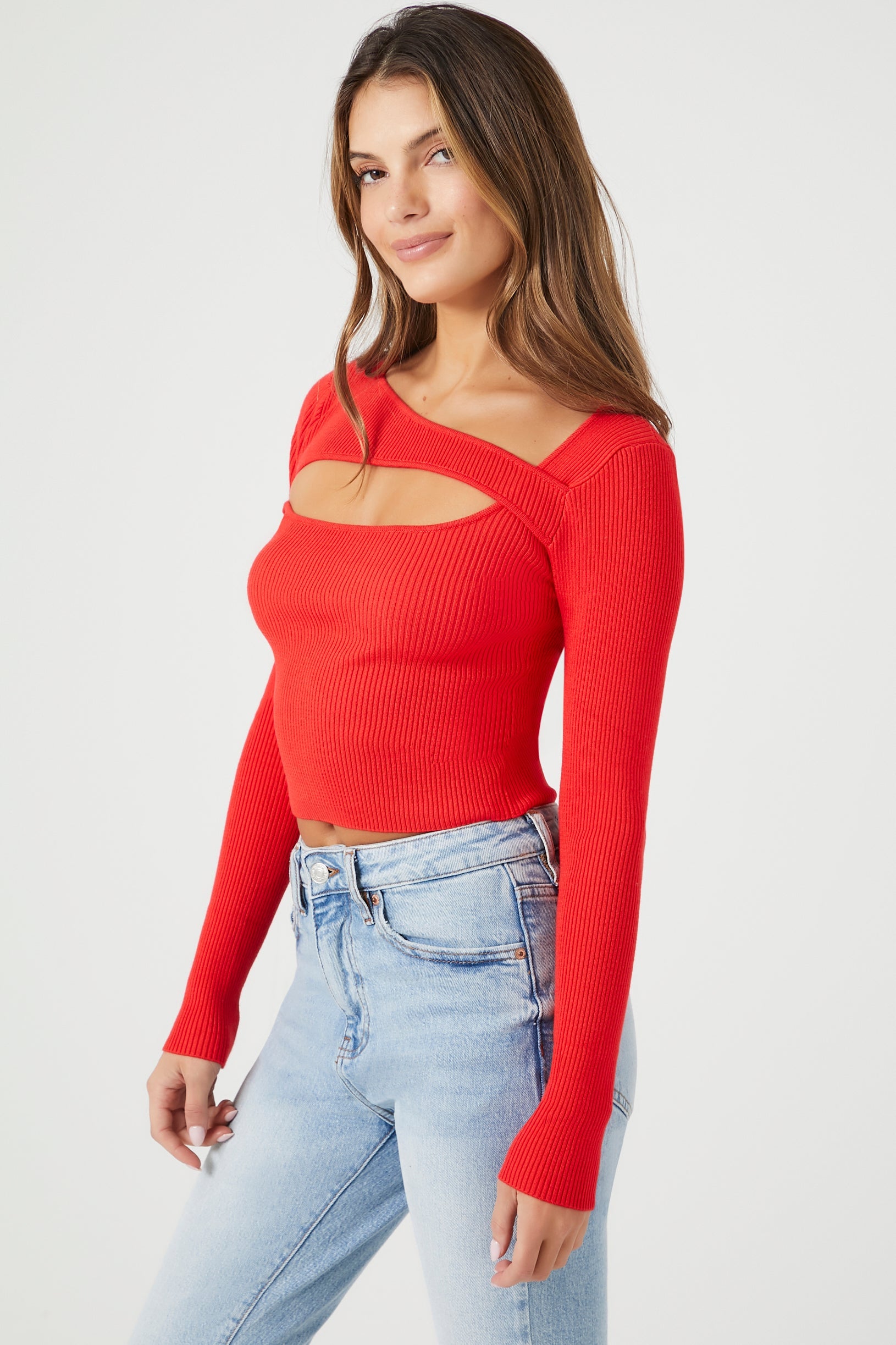 Cutout Ribbed Knit Sweater