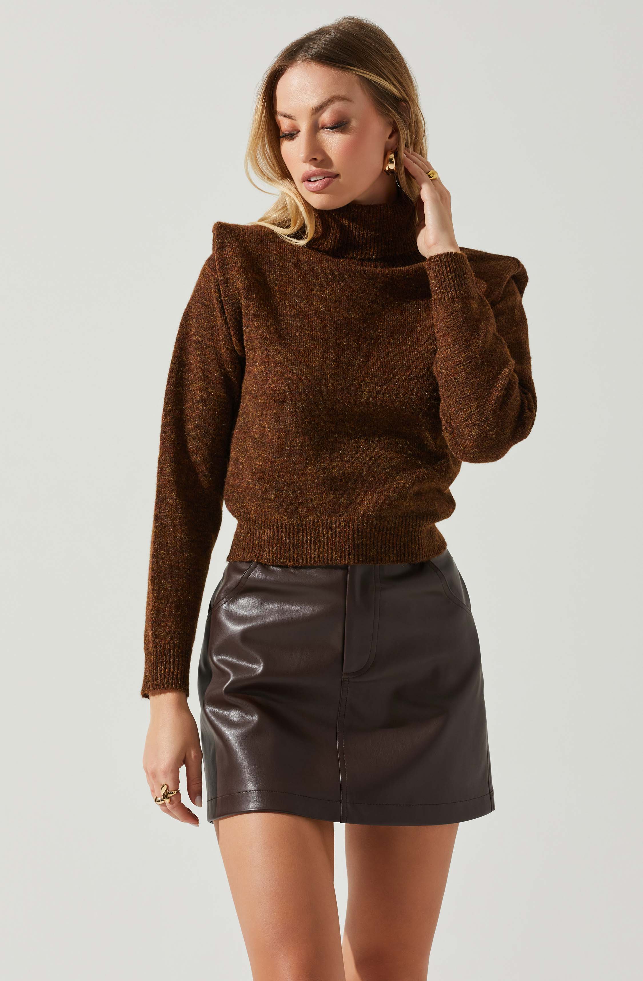 Daleyza Padded Shoulder Turtleneck Sweater