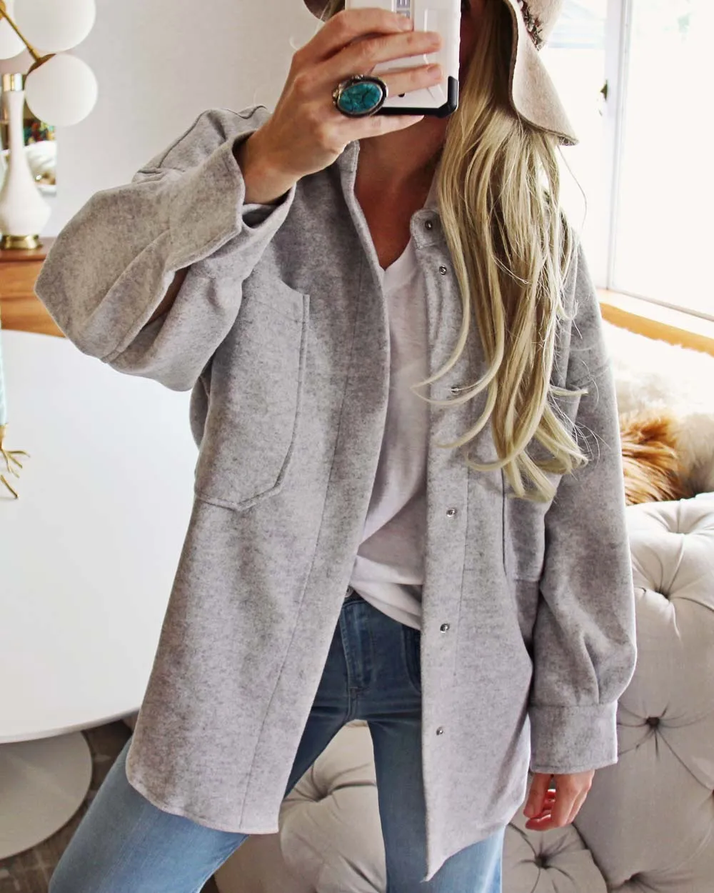 Dried Sage Shirt Jacket in Gray