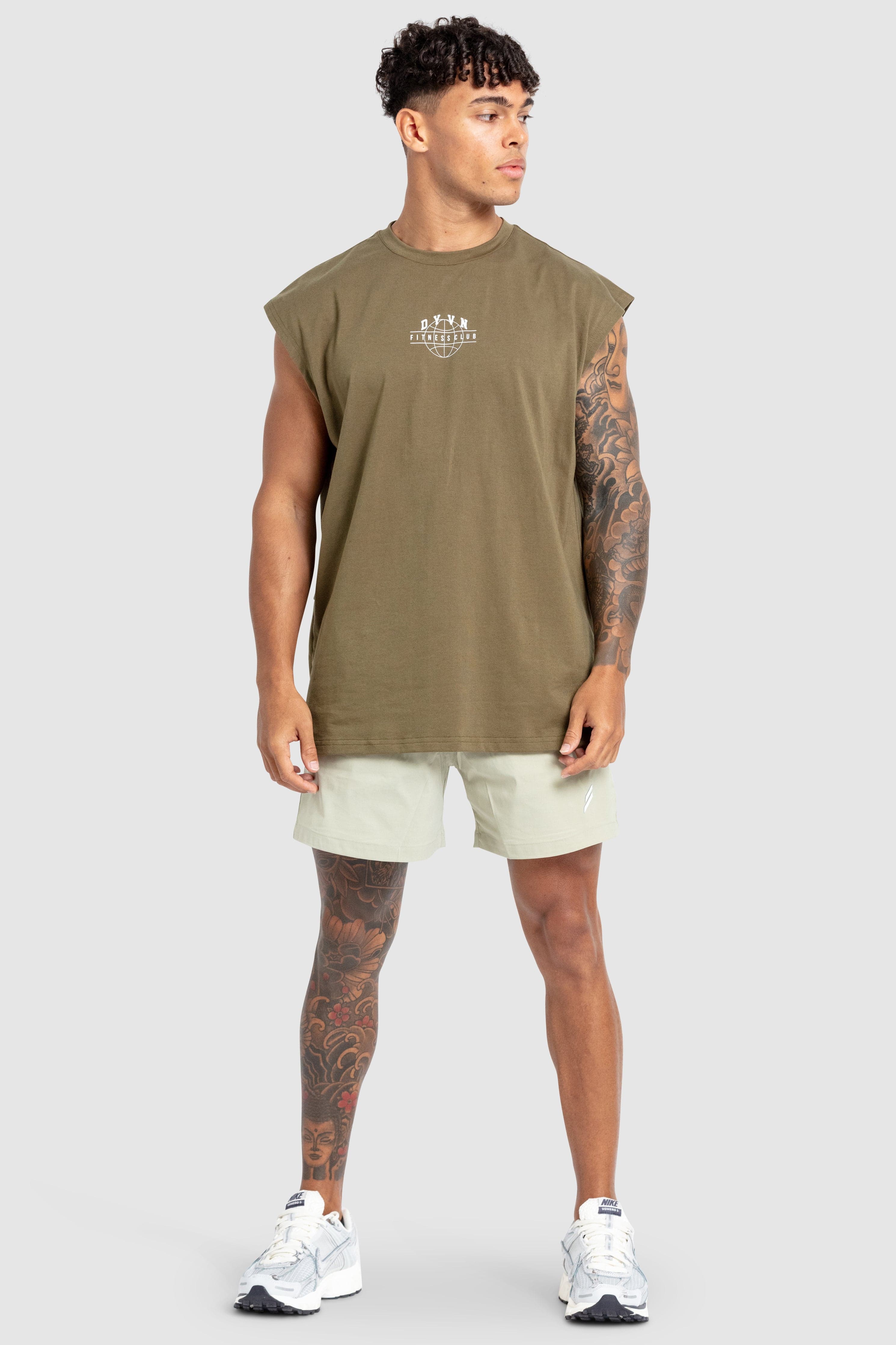 'DYVN' Fitness Club Cut Off Tank - Army Green