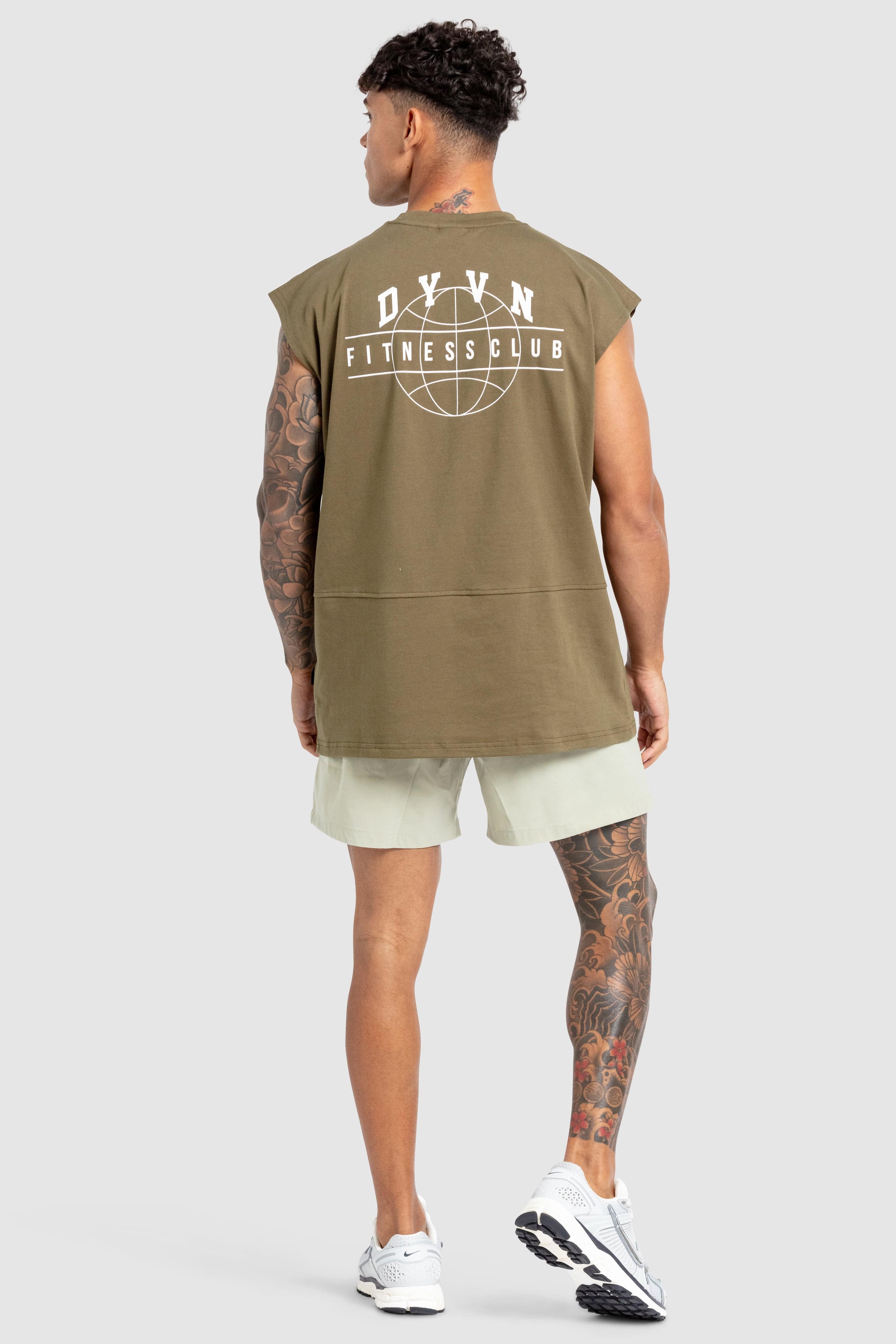 'DYVN' Fitness Club Cut Off Tank - Army Green