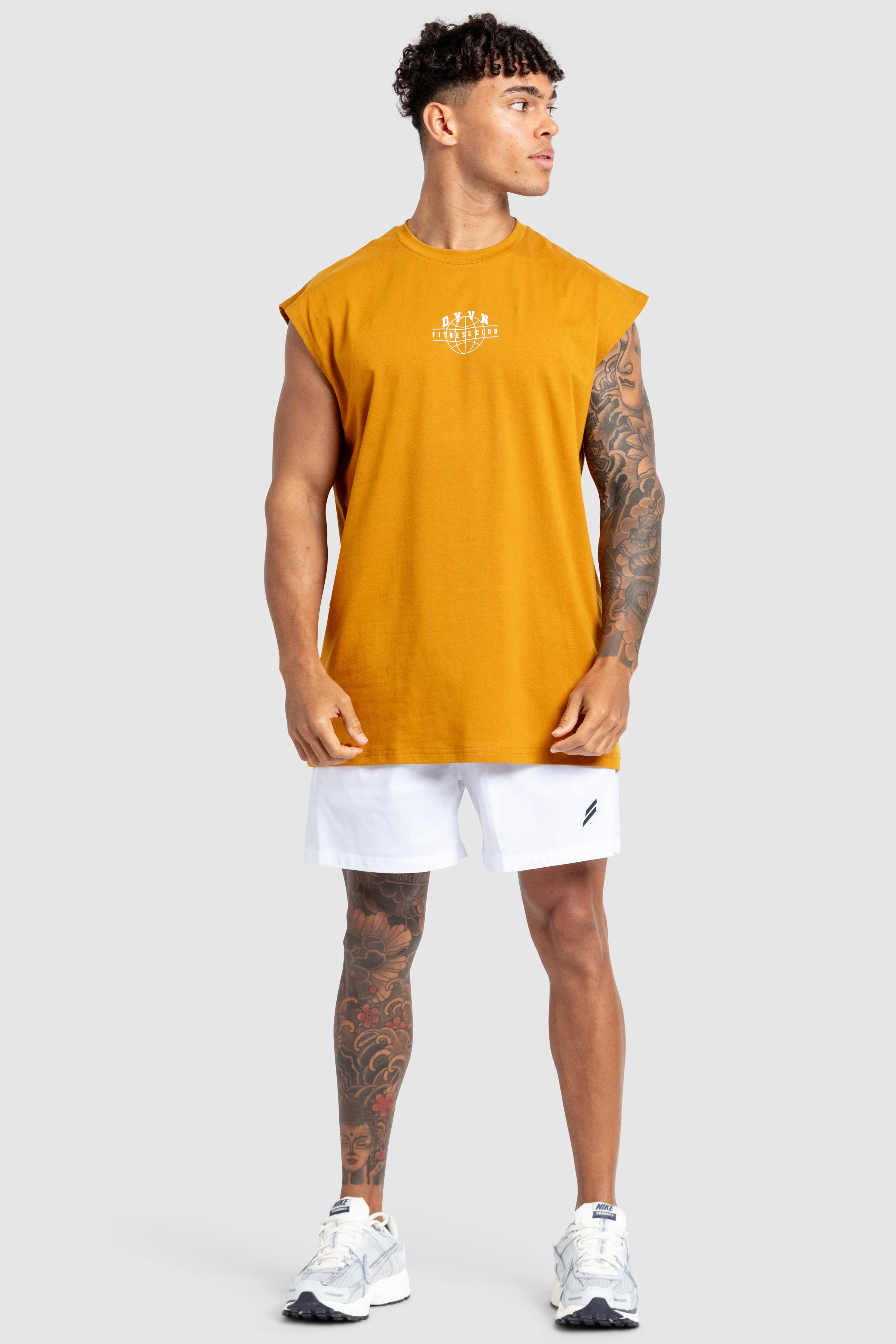 'DYVN' Fitness Club Cut Off Tank - Mustard Brown