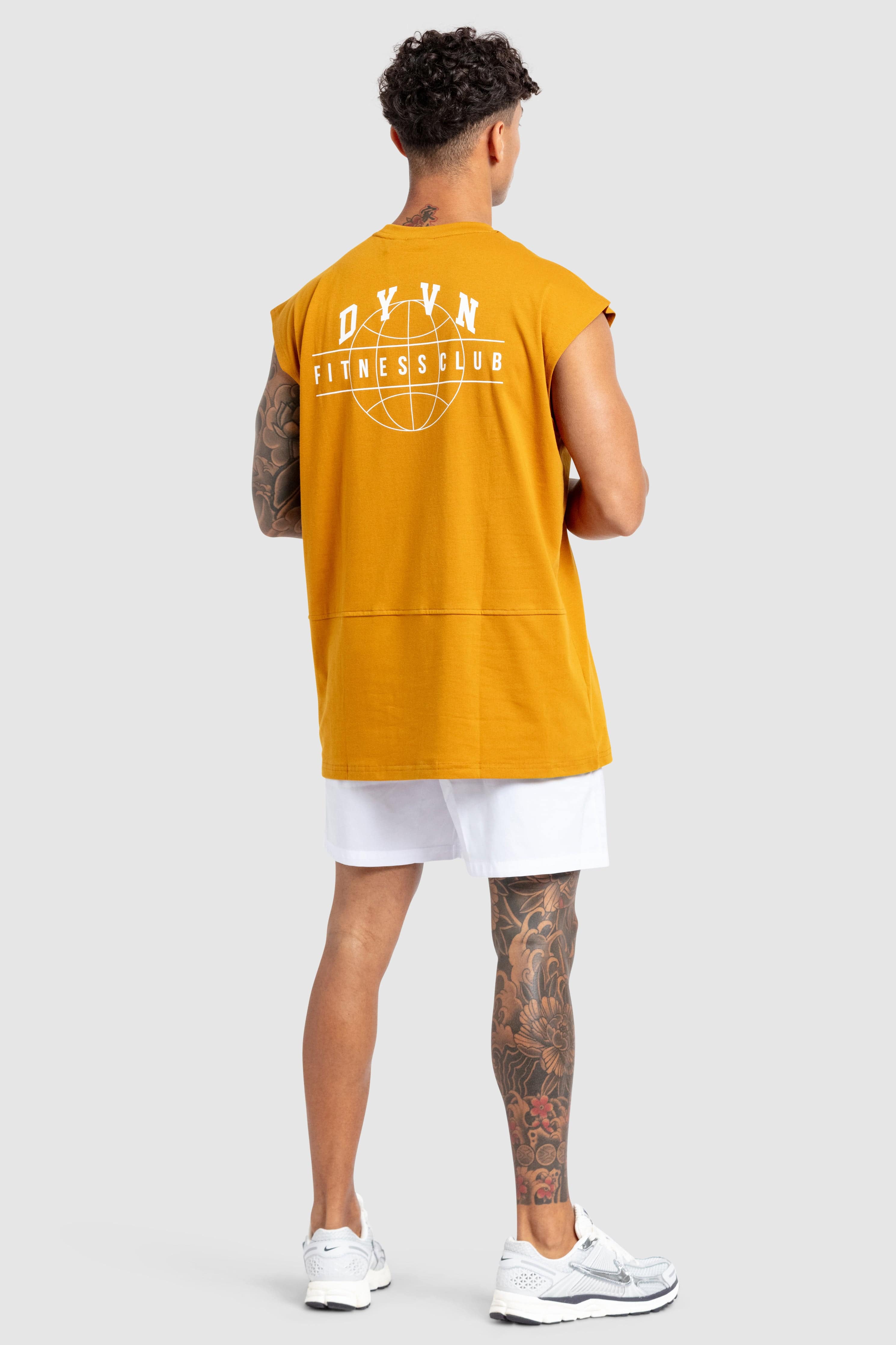 'DYVN' Fitness Club Cut Off Tank - Mustard Brown