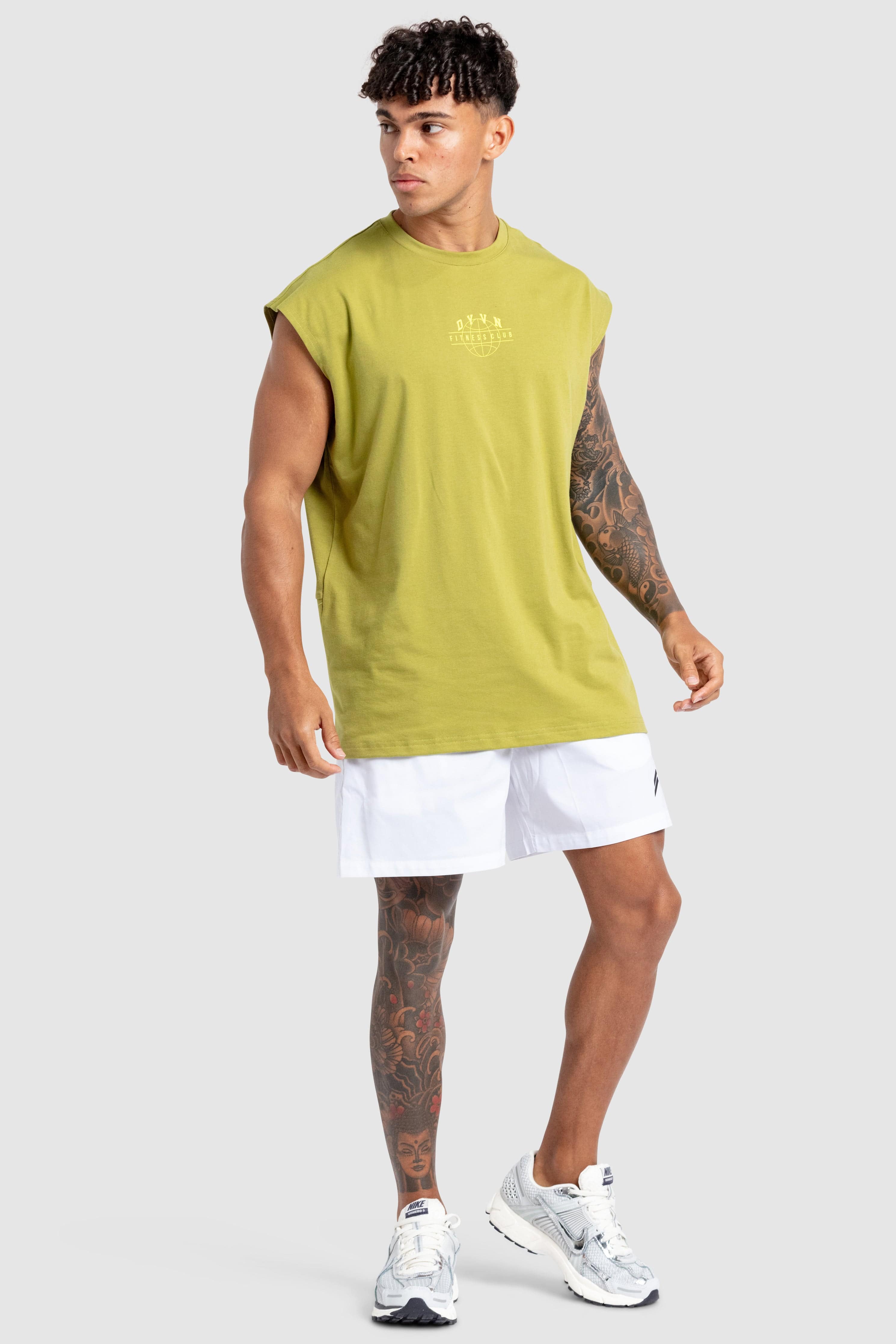 'DYVN' Fitness Club Cut Off Tank - Olive Green