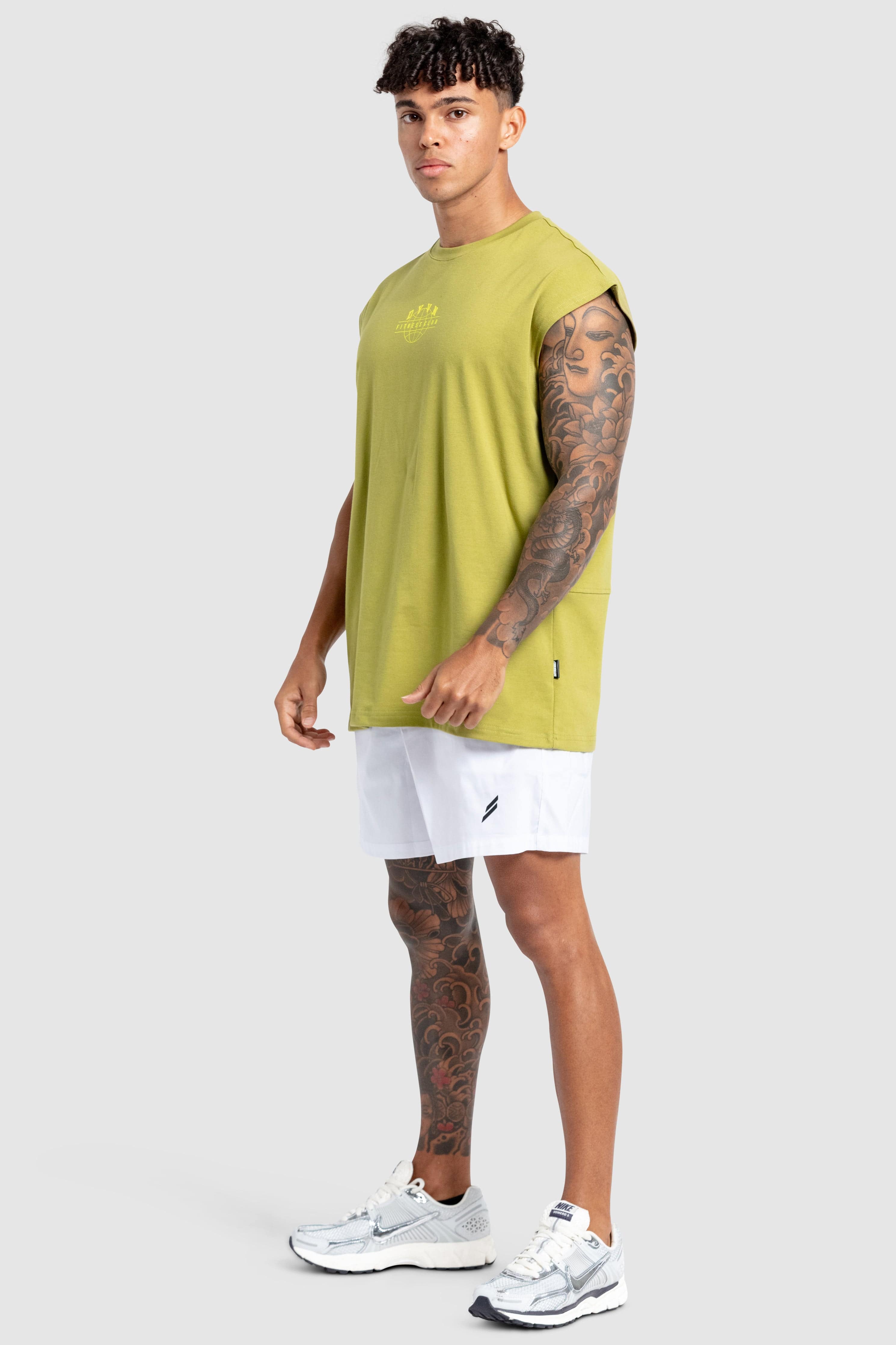 'DYVN' Fitness Club Cut Off Tank - Olive Green