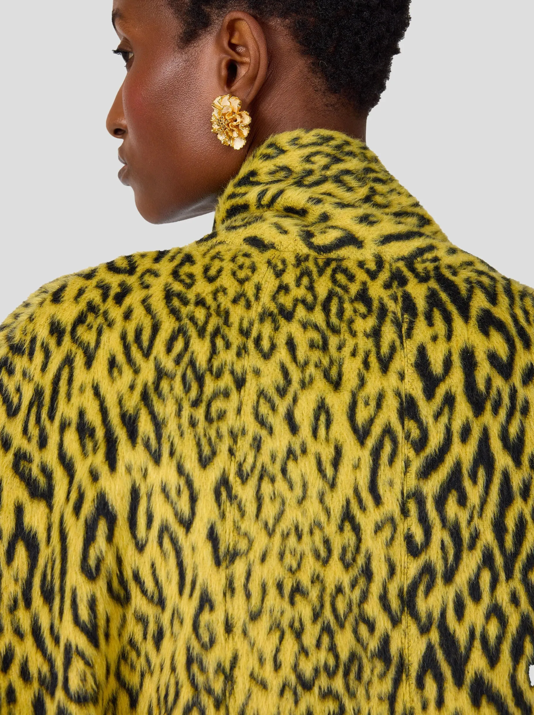 Eren coat in yellow woolen Leopard