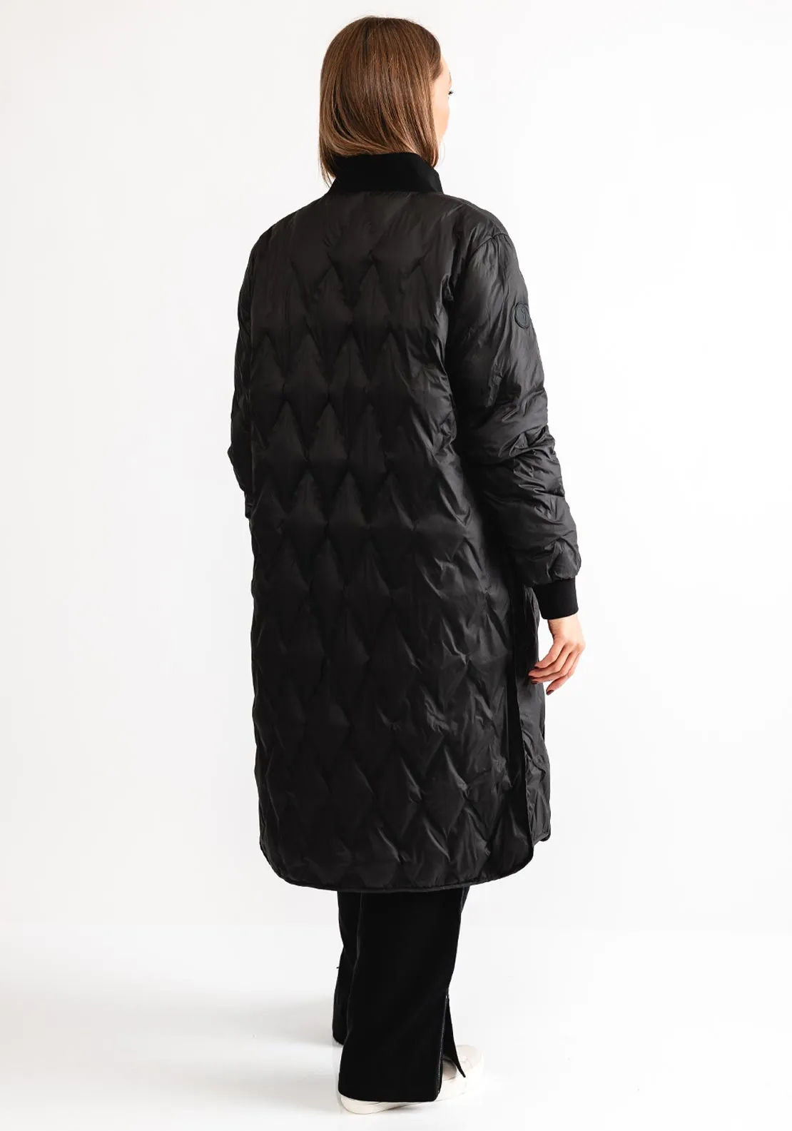 Etage Quilted Long Zip Up Coat, Black