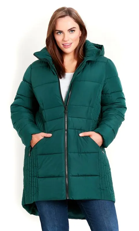 Evans Green Puffer Midi Coat