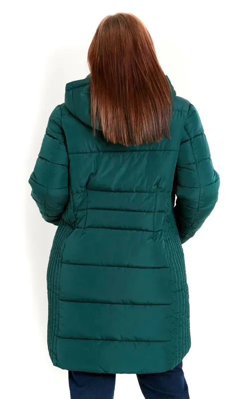 Evans Green Puffer Midi Coat