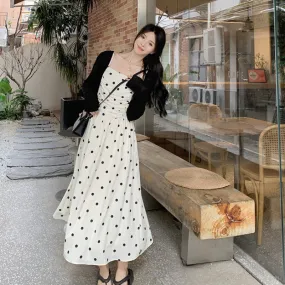 French polka dot strap dress, cardigan set, popular 2023 dress for women's summer LL-545