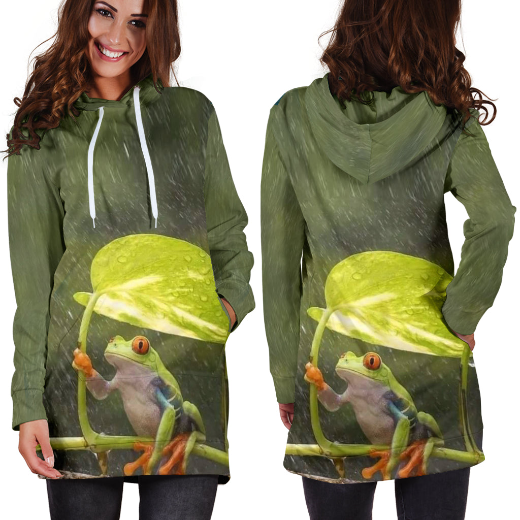 Frog in the Rain Woman Hoodie Dress