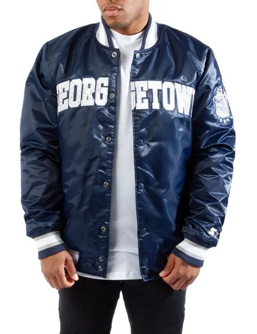 Georgetown Hoyas Bomber Blue Satin Jacket - William Jacket