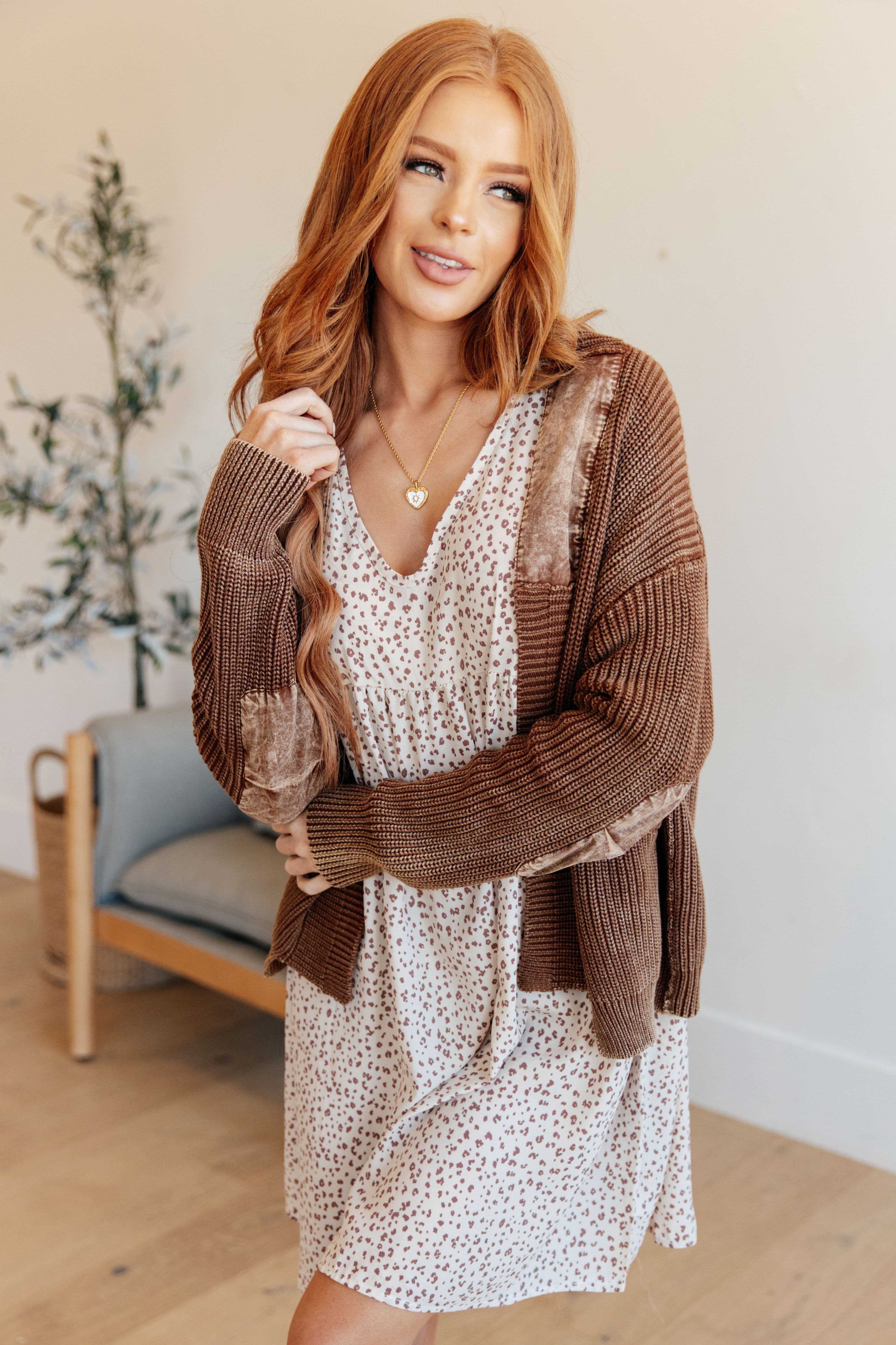 Going to the Library Brown Sweater Knit Cardigan