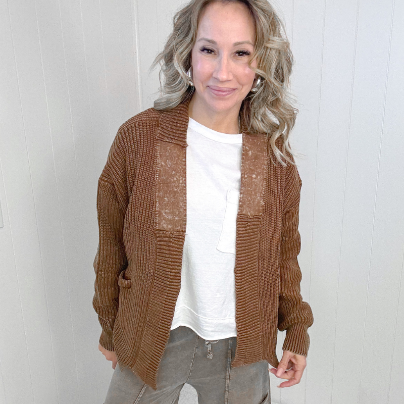 Going to the Library Brown Sweater Knit Cardigan