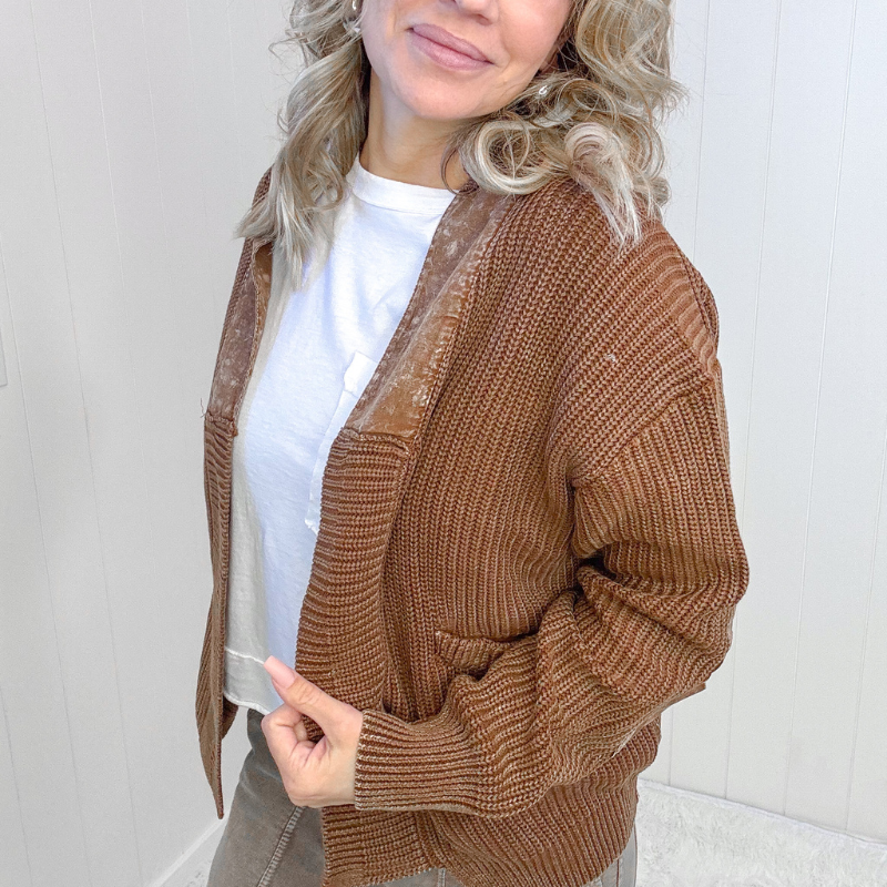 Going to the Library Brown Sweater Knit Cardigan