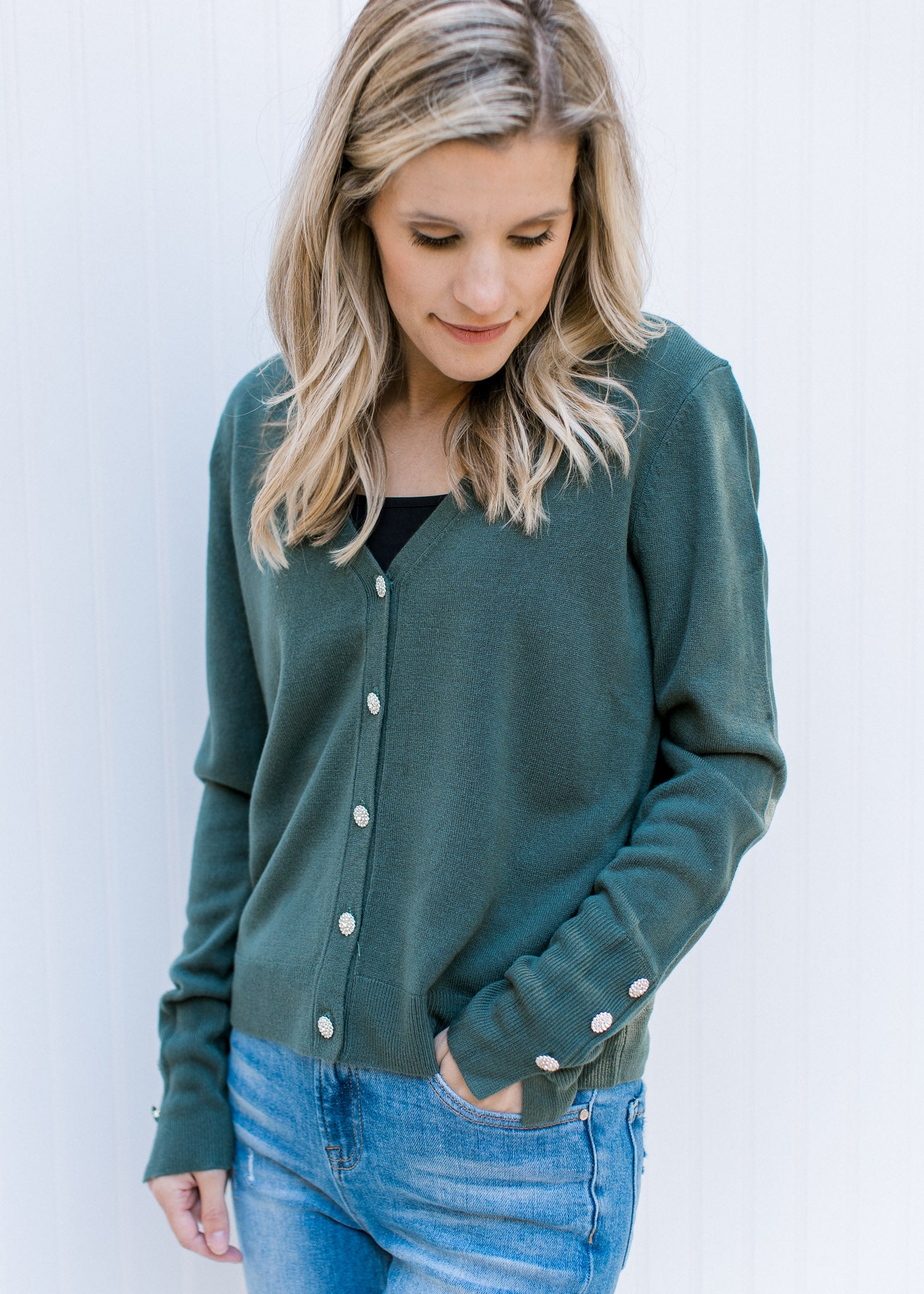 Green Glam Button Cardigan